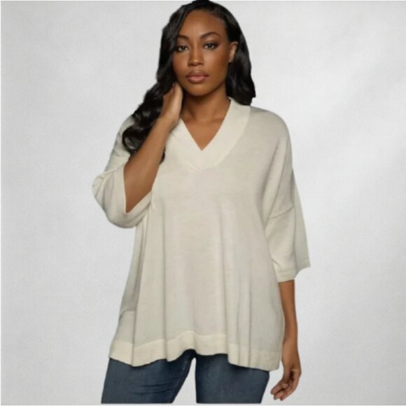 Neiman Marcus Womens Blouse Small Medium Ivory Oversized Cashmere Wool Knit - Picture 1 of 8